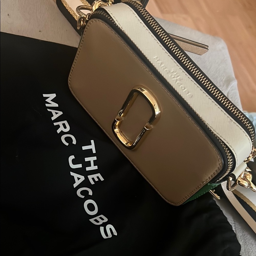 Marc Jacobs Brown and White Crossbody Bag with Gold Hardware